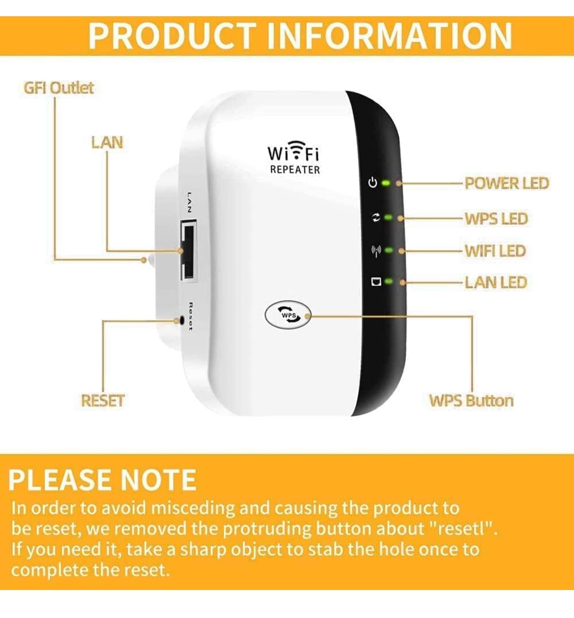 GUVGMY WiFi Ripetitore 300Mbps Wireless Mini Repeater Wireless Adattatore Amplificatore di Segnale Wireless Ripetitore, 2.4GHz Antenne integrate Standard, 1 porta Ethernet, Protezione WPS