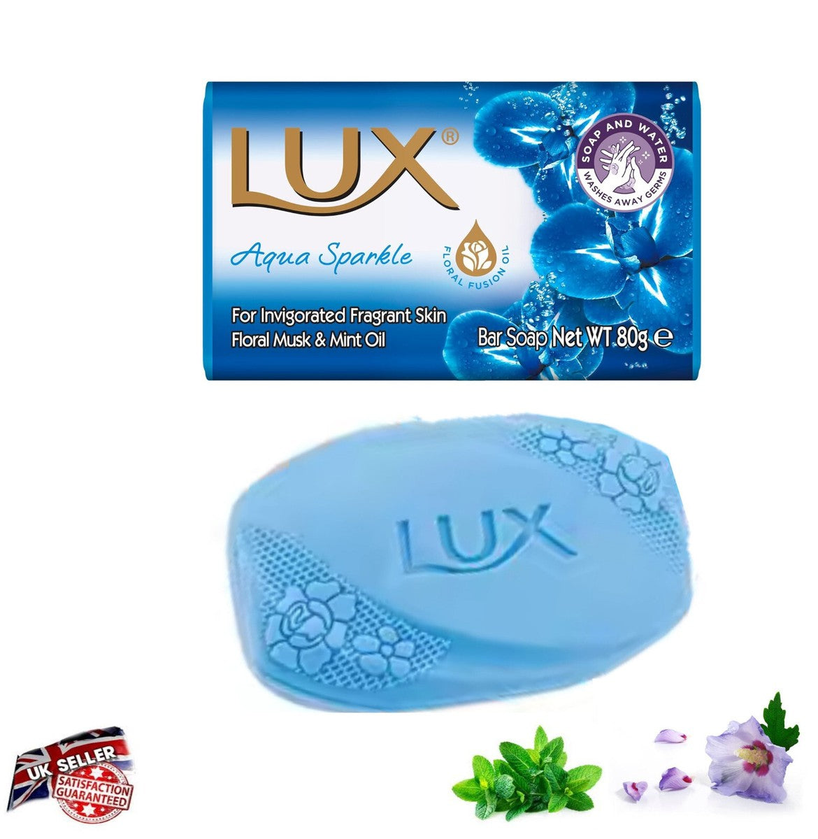 New Lux Aqua Sparkle Soap Bar with Floral Musk Mint Oil 80g සබන් කැට