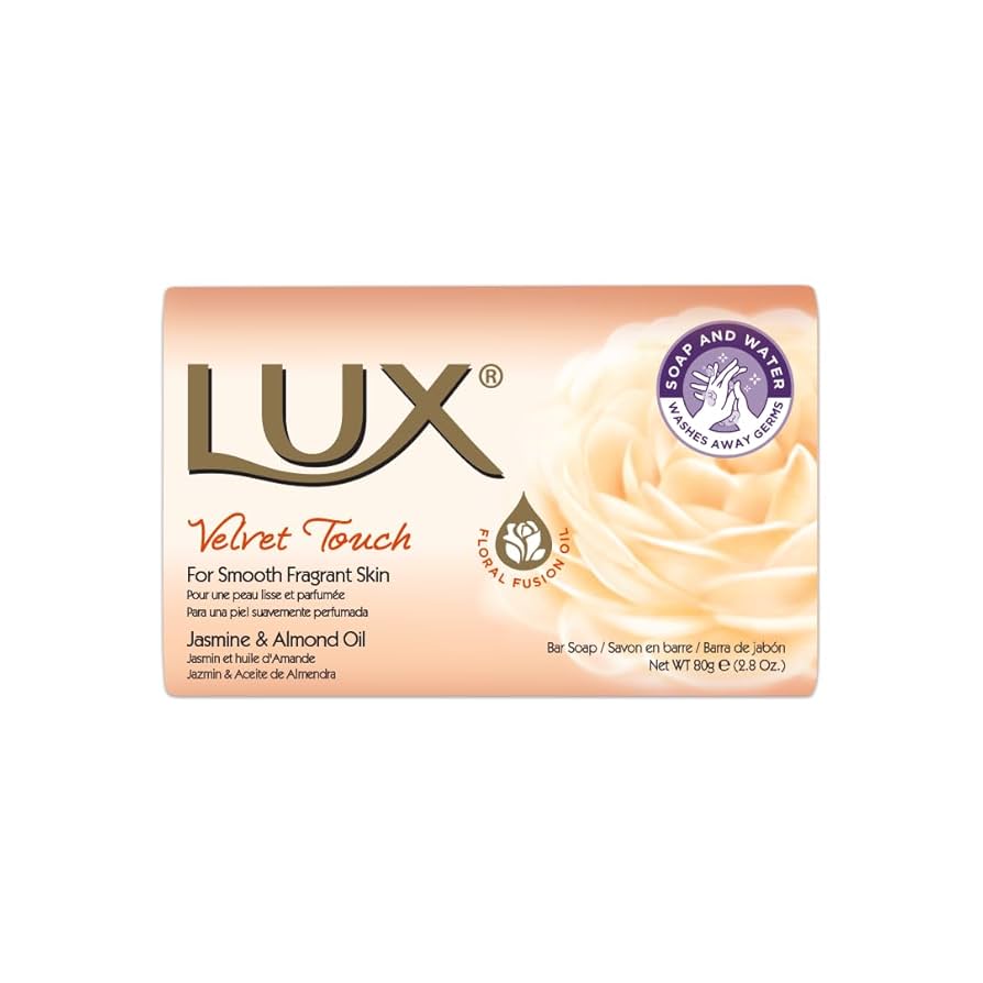 LUX Velvet Touch Beauty Soap Bar - Indulgent Skincare for Face, Hands & Body - Enriched for Smooth, Radiant Skin - Gentle Daily Bath & Shower Soap w/Fresh Fragrance - Men & Women - 80g සබන් කැට